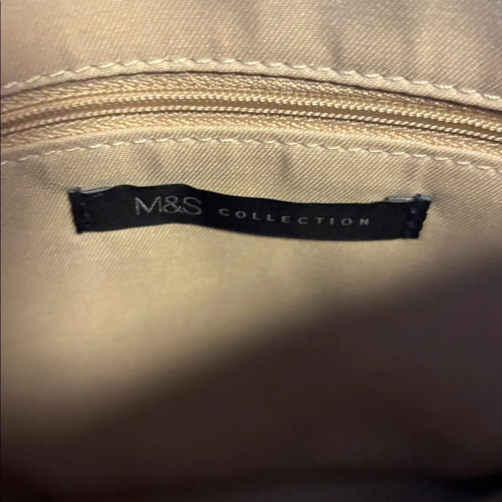 M&S COLLECTION BLACK VEGAN LEATHER CLUTCH HAS SILVER HARDWARE LOOPS FOR A CHAIN